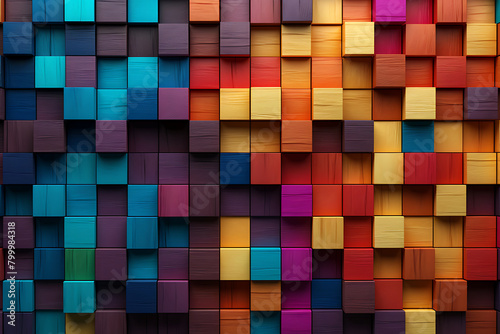 abstract colorful background made of wooden cubes  3d render illustration