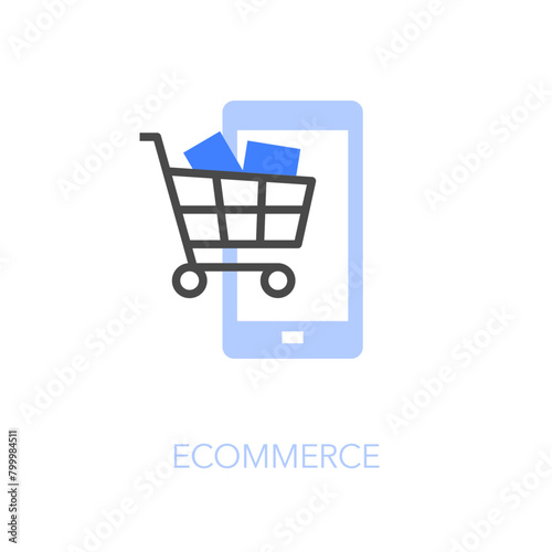 Simple visualised ecommerce icon symbol with a smartphone and a shopping cart.