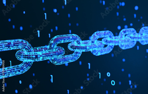 Block chain concept with binary code, Business technology, Cryptocurrency data. 3D illustration