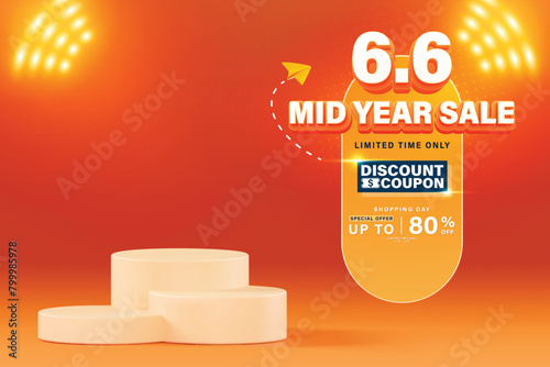 6.6 Mid year sale banner template. Vector illustration banner are available for use on online shopping websites or in social media advertising.