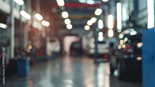 Blurred background of the car repair station. Auto service industry © ttonaorh