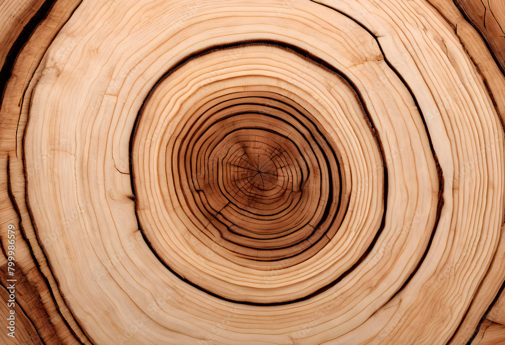 Fototapeta premium Holz-Hintergrund mit Jahresringen. Glatter Querschnitt eines Nadelholzstamms