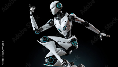 Female futuristic sci fi robot isolated on black background 