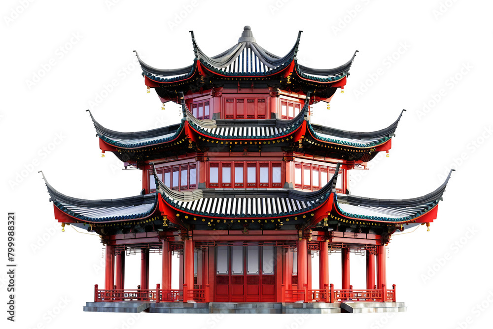 Asian-architecture Temples On Transparent Background.