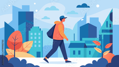 A person practicing gratitude while walking through the city appreciating the opportunities and experiences it provides..