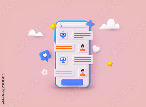 Talking with service support hotline. Digital brain neural network, AI servers and robots technology, artificial bot mind. 3D render Vector illustration.