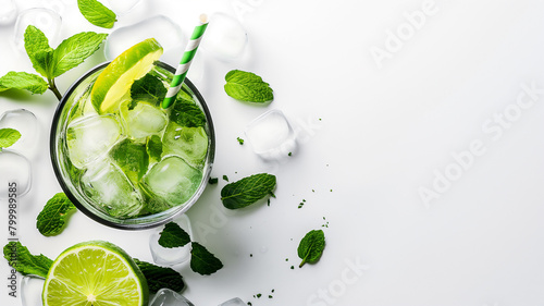 Mojito cocktail with fresh lime and mint, refreshing drink concept. © Ritthichai
