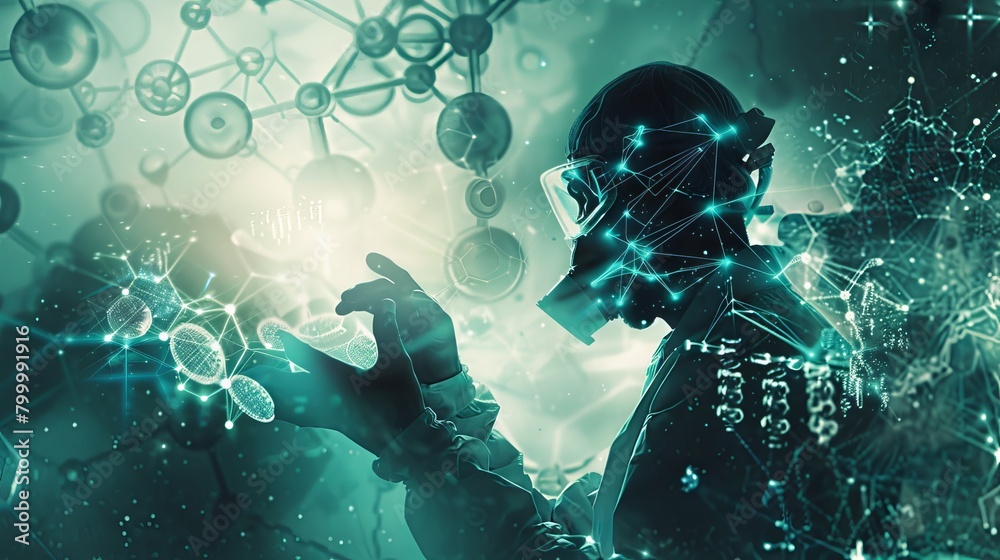 Fototapeta premium Structures. Mixed media illustration with digital and 3d elements. Cutting-edge scientific concepts and healthcare advancements