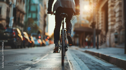 Businessman riding bicycle in the city