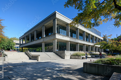 Exterior photograph of a library structure, symbolizing its importance as a hub for learning and knowledge acquisition photo