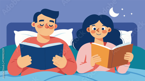 On a lazy Sunday morning a couple lounges in bed with their journals. They read passages from their teenage years laughing at the silly troubles they. Vector illustration