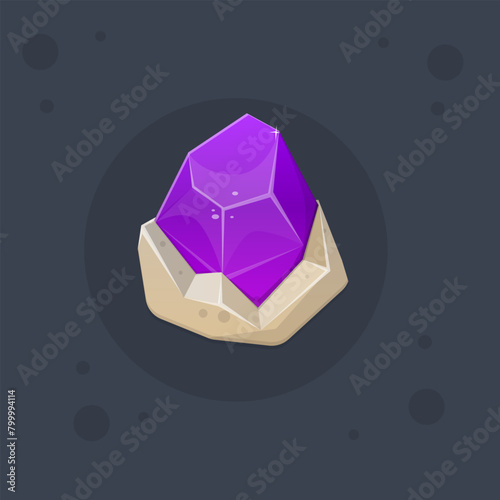 Game UI Icon Broken Stone Rock With Purple Gem  Isolated Vector Design (ID: 799994114)