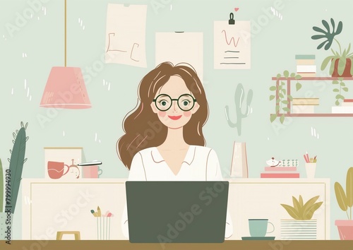 Young Female Professional Working on Laptop in Stylish Home Office