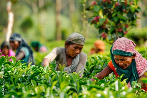 Farmers at the tea plantation. Sri Lankan women working in tea plantation