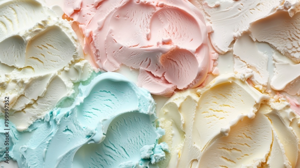 Assorted scoops of classic ice cream flavors in a close-up view