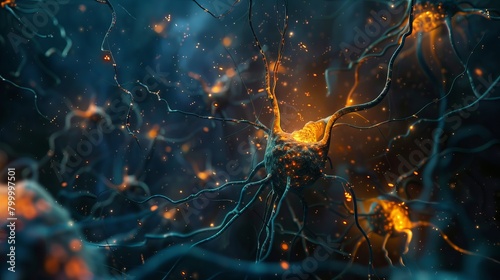 Vibrant neuron creation: abstract brain background for science and humanity exploration photo