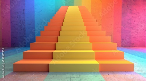 colorful pyramid with steps on colourful background