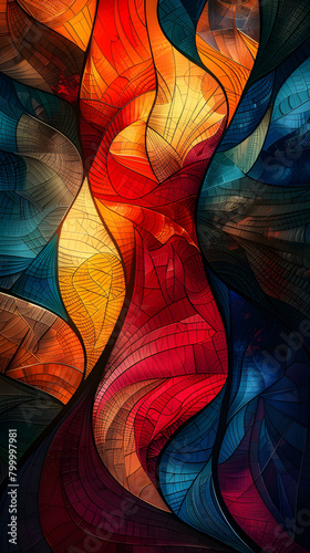Vibrant Abstract Painting With Fluid Lines and Luminous Colors