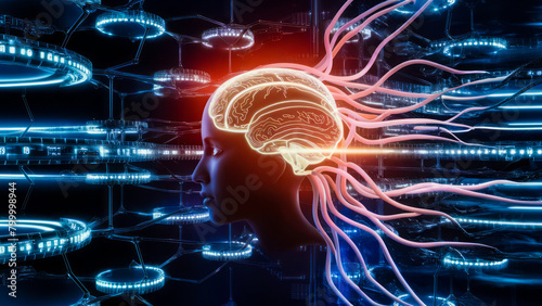 Blockchain Technology Integration. Big data storage, Cloud computing, Machine learning, Ai blockchain technology. Intersection of AI and blockchain technology, illustrating how AI algorithms are used