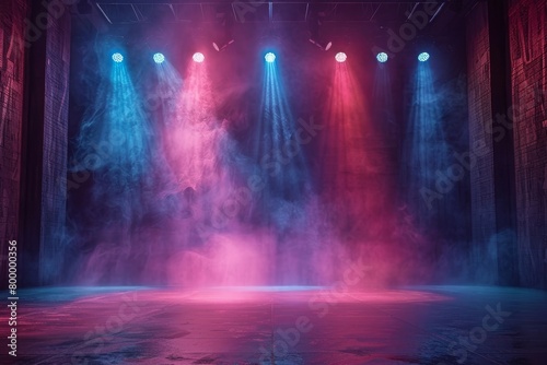 Stage light background with spotlight illuminated stage. Ballet performances or contemporary dance stage. Stage with cool and calm colors backdrop decoration. Theater, Generative AI