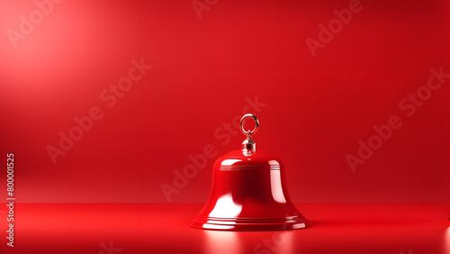 A red bell sits on a red background photo