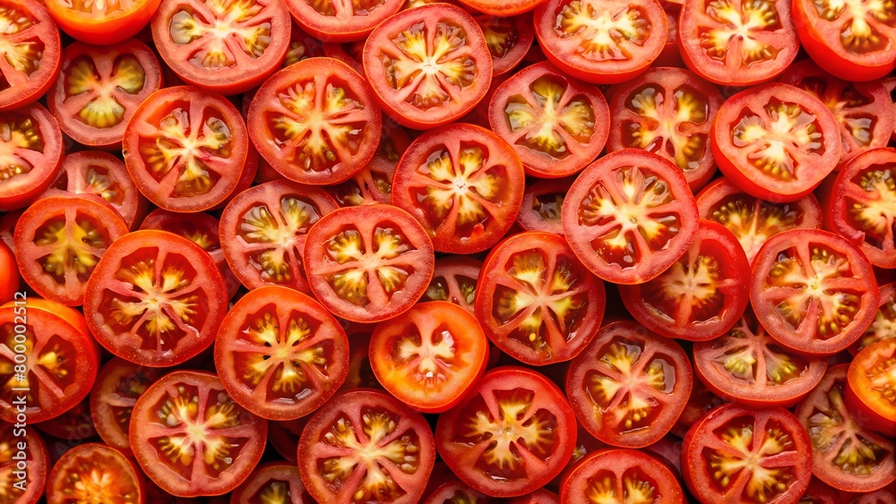 background of tomato slices.top view