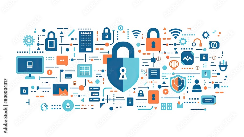 Flat Illustration of Security Symbols and Data Protection