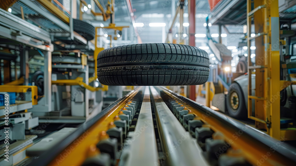 Production of tires for cars at a factory