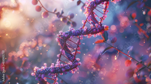 A beautiful helix of DNA made of pink flowers photo