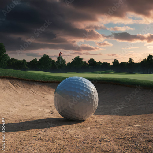 a bunker on a golf course with a golf ball in the sand