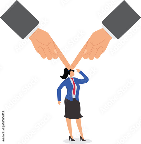 Weak businesswoman blamed by huge finger