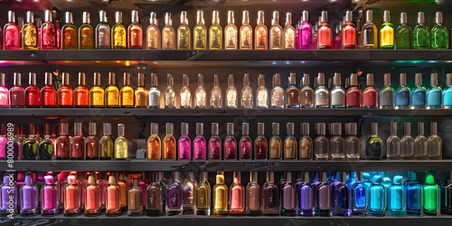  Nail polish palette colorful bottles on shelves background for Modern beauty Nail bar salon interior concept background, Embrace the Hottest Trends and Timeless Classics in Nail Polish for a Standout photo