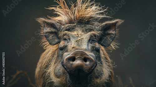 A close up of a warthog's face photo