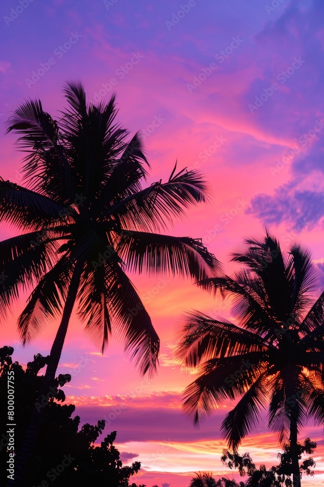 Obraz premium tropical sunset gradient, fiery oranges, pinks, and purples