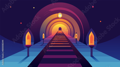 An interactive light installation where visitors can walk through a tunnel of flickering lights representing the journey towards liberation and. Vector illustration