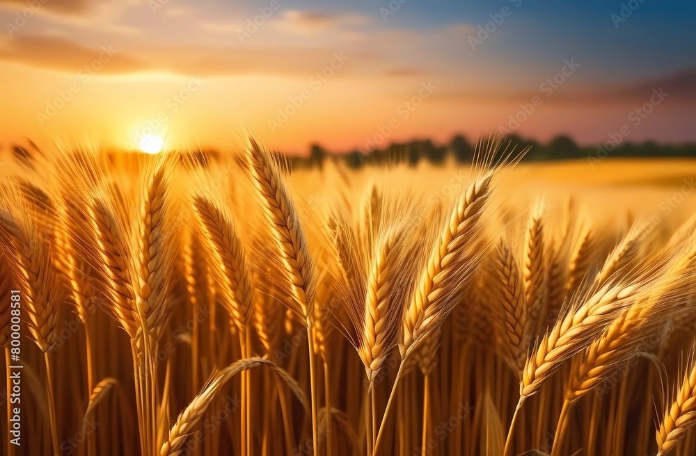 Realistic wallpaper for Baisakhi festival with a field of golden wheat at sunset. Spikes illuminated by the sun. Realistic wallpaper for Baisakhi festival with a field of golden wheat at sunset. Spikes illuminated by the sun.
