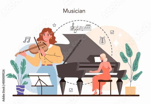 Musician concept music artist playing instruments young performer making music with professional equ