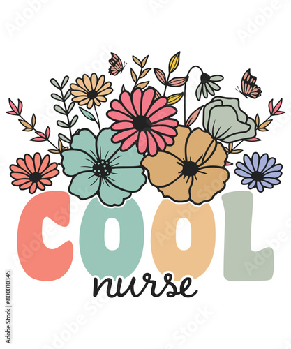 floral cool nurse vintage colorful, trendy floral svg design, Beautiful romantic flower