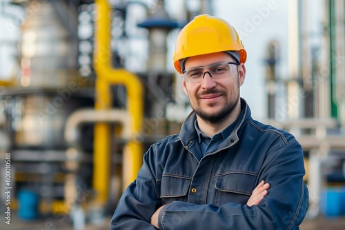 Industrial worker smiling at the factory