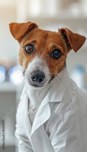 Canine dressed in a doctor s medical worker attire against a soft gradient backdrop