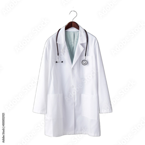 Doctors white coat with stethoscope on hanger