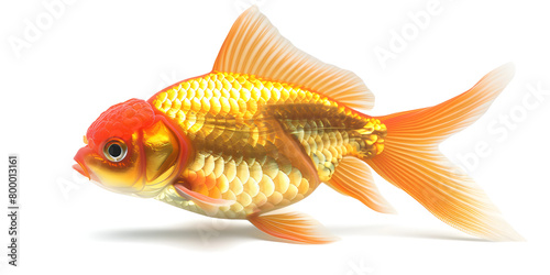 Goldfish in front of a white background single goldfish animal isolated on white background.
