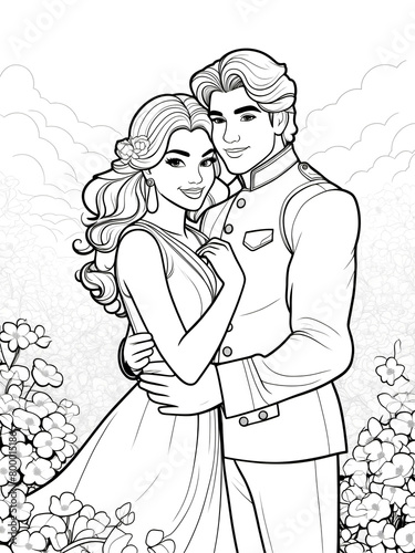 Young man and woman fairy tail couple, for coloring books.