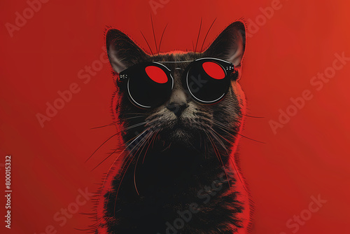 artwork a British Shorthair cat donning sunglasses on red background photo