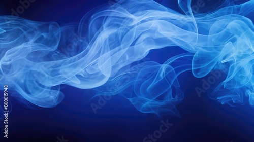 Blue smoke, aura and cloud with gas fog, pattern and creative art with black background and magic effect.