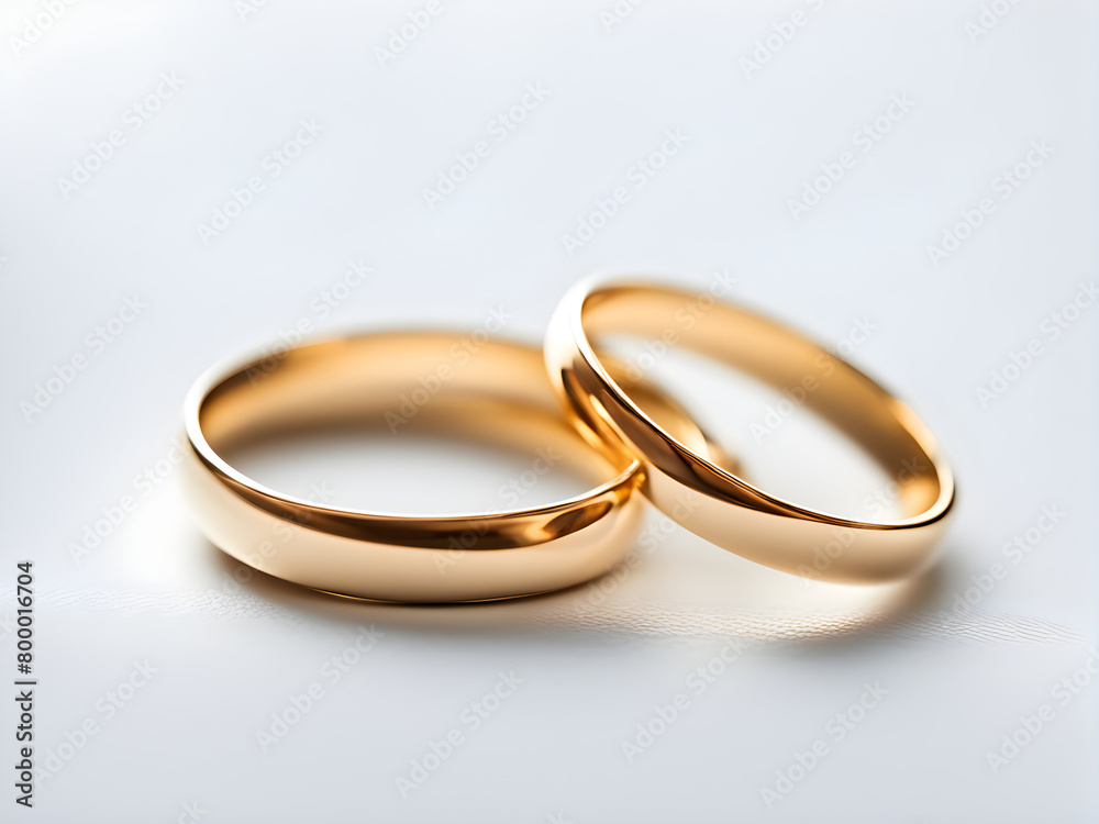A pair of gold wedding rings, set against a solid color background, with concepts of love and marriage, Valentine's Day A pair of gold wedding rings, set against a solid color background, with concepts of love and marriage, Valentine's Day