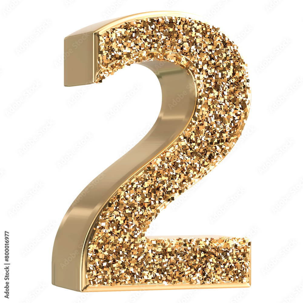 2 Number Gold Glitter 3d Render 2 Number Gold Glitter 3d Render