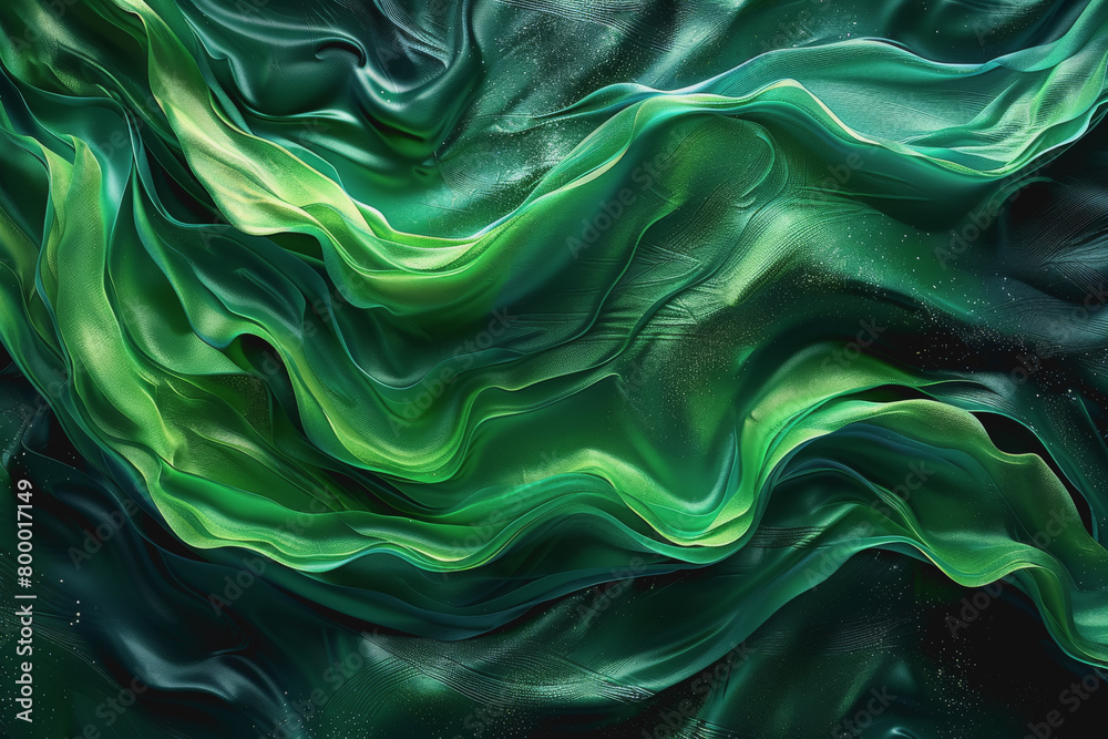 Fototapeta premium Lively green hues on a black s, abstract vibrancy, colorful motion,
