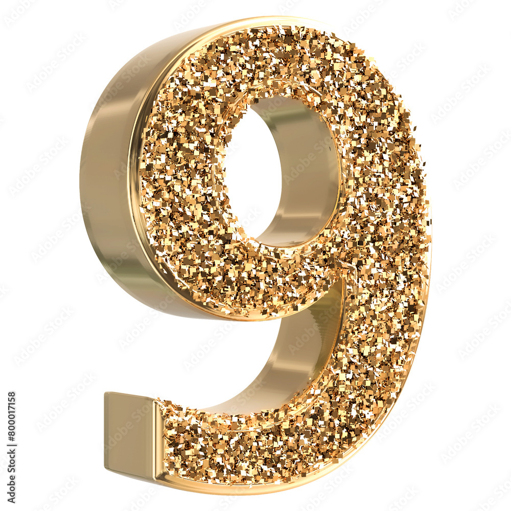 9 Number Gold Glitter 3d Render 9 Number Gold Glitter 3d Render