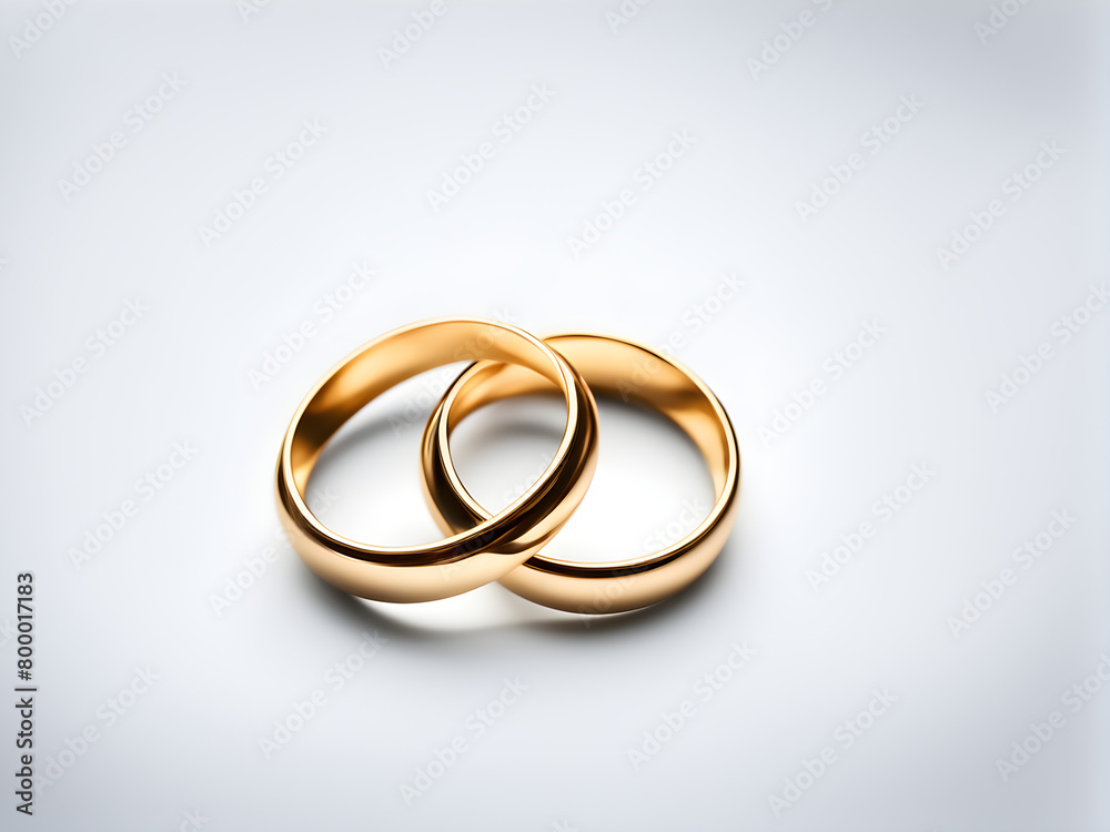 A pair of gold wedding rings, set against a solid color background, with concepts of love and marriage, Valentine's Day A pair of gold wedding rings, set against a solid color background, with concepts of love and marriage, Valentine's Day